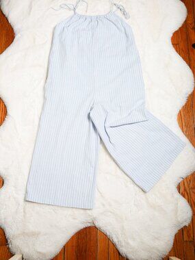 LOST + WANDER Linen Blend Wide-Leg Cropped Striped Jumpsuit